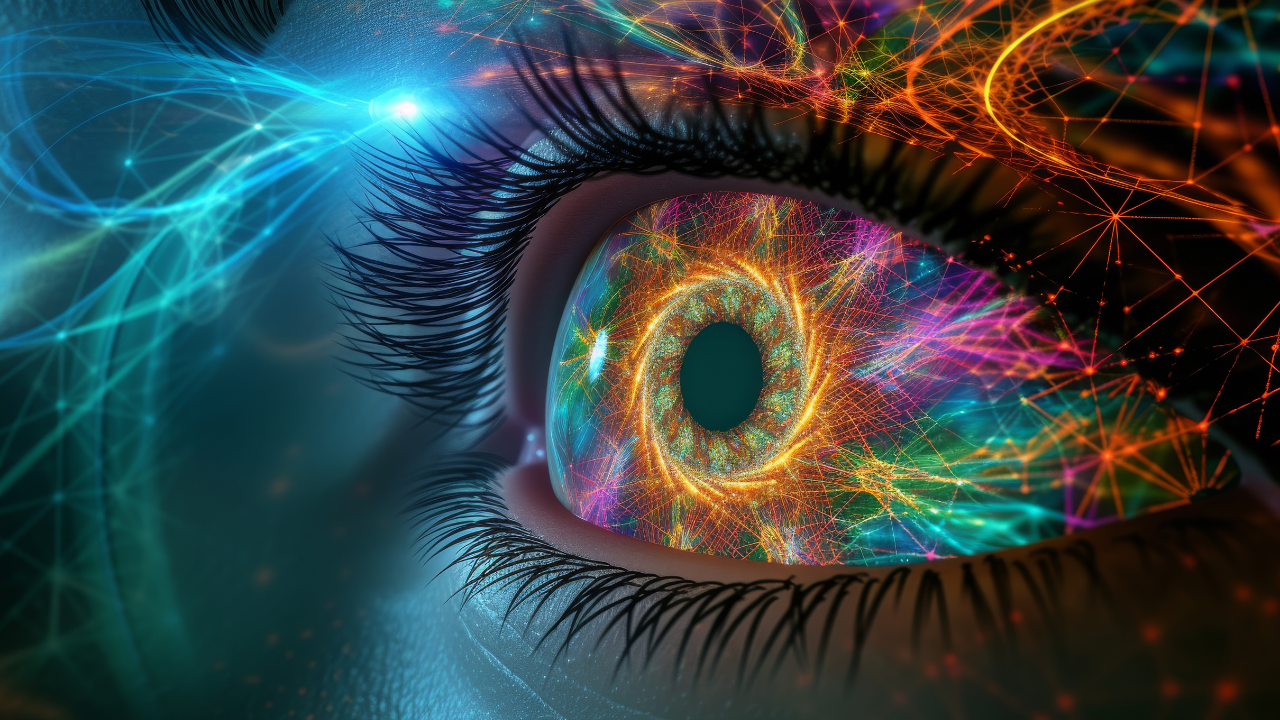 Human Cyborg AI Eye eyelids. Eye acquired ptosis optic nerve lens vision quest color vision. Visionary iris Carbonic anhydrase inhibitor eye drop sight low vision eyelashes. Image Credit: Adobe Stock Images/Leo