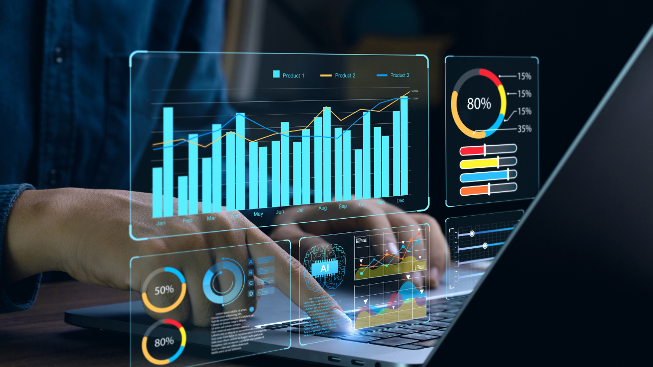 Businessman works on laptop Showing business analytics dashboard with charts, metrics, and KPI to analyze performance and create insight reports for operations management. Data analysis concept.Ai. Image Credit: Adobe Stock Images/Pcess609
