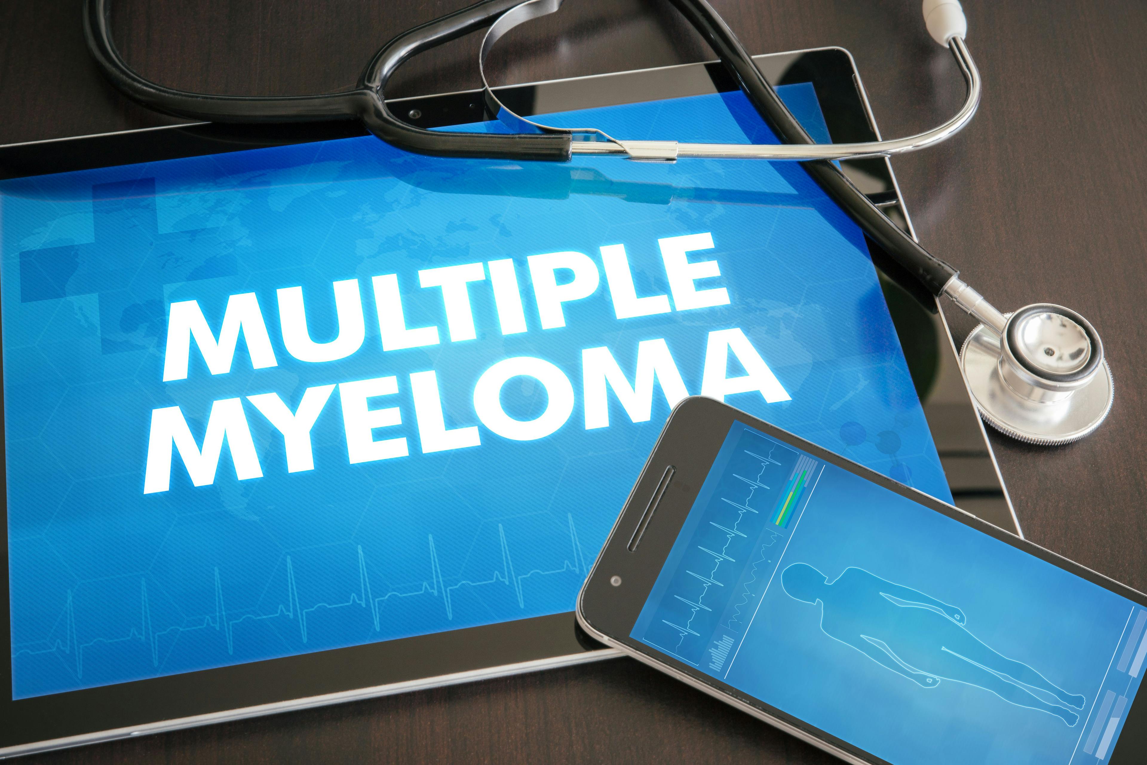 Image credit: ibreakstock | stock.adobe.com. Multiple myeloma (cancer type) diagnosis medical concept on tablet screen with stethoscope