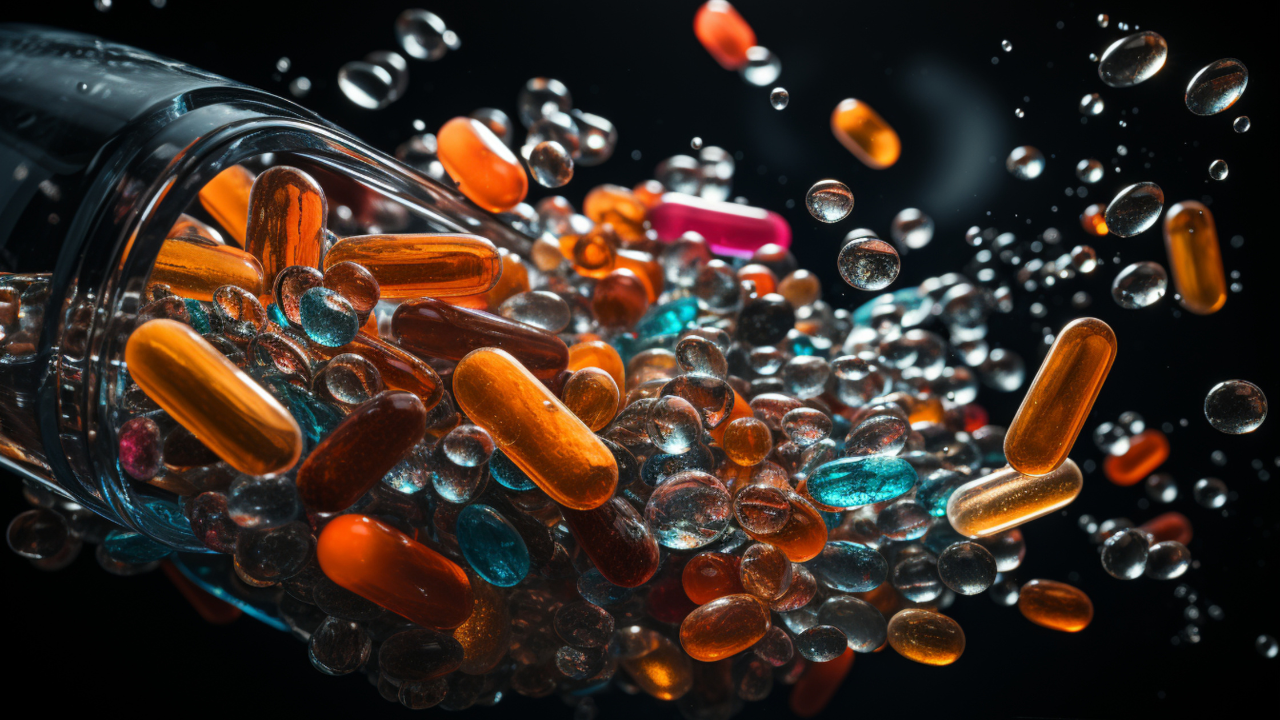 Medication showcase: Tablets falling on a dark backdrop. Generative AI. Image Credit: Adobe Stock Images/Muhammad Shoaib