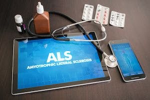 ALS (neurological disorder) diagnosis medical concept on tablet screen with stethoscope | ©ibreakstock | Adobe Stock