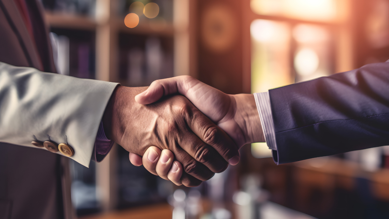 Businessman handshake for teamwork of business merger and acquisition,successful negotiate,hand shake,two businessman shake hand with partner to celebration partnership and business deal. Image Credit: Adobe Stock Images/dStudio