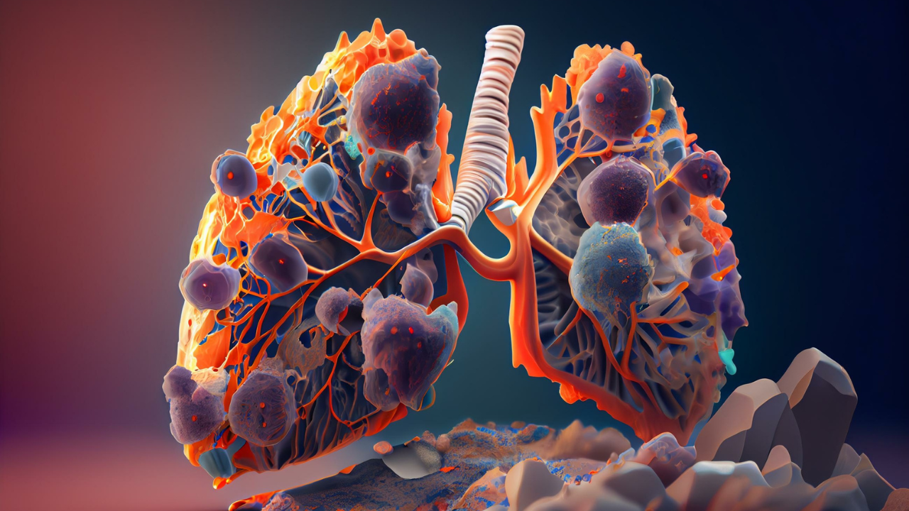KRAS G12C mutation in non-small cell lung cancer (NSCLC) - closeup view 3d illustration. Generative AI. Image Credit: Adobe Stock Images/Aiden
